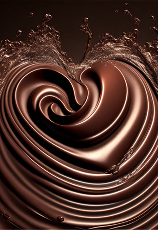 Chocolate heart in waves of chocolate. AI generated.の写真素材