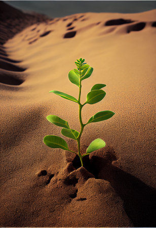 Lonely green sprout in the desert. AI generated.の写真素材