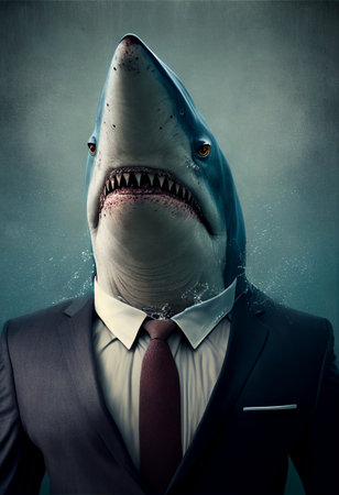 Portrait of a shark in a business suit. AI generated.の写真素材