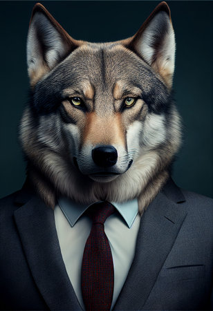Business wolf portrait. AI generated.