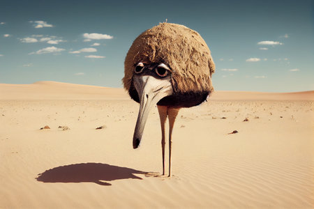 A strange bird of an unknown type in the desert. AI generated.の写真素材