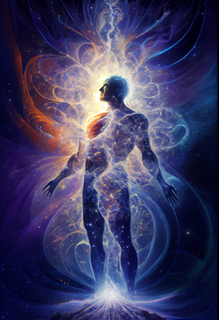 The human body in connection with space. AI generated