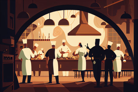 Restaurant staff working in the kitchen. AI generatedの写真素材