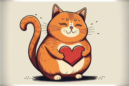 Cute cat holding a heart in its paws - postcard for Valentines Dayt. AI generatedの写真素材
