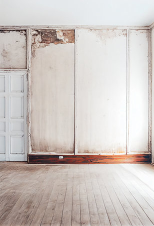 Repair in the room, loft style, peeled walls and no furniture. AI Generatedの写真素材