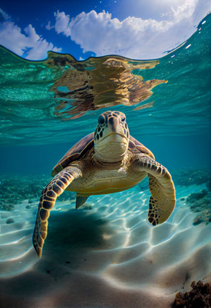 Graceful Sea Turtle Swimming in Clear Blue Waters. AI Generated