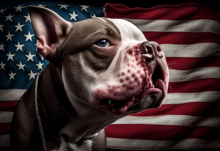 Dog on the background of the US flag. AI Generatedの写真素材