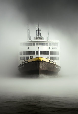 Ferry ship in the fog.の写真素材