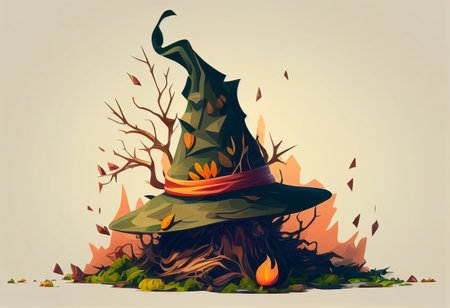 Forest witch hat in cartoon style. AI Generatedの写真素材
