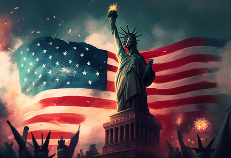American Flag Statue of Liberty. AI Generatedの写真素材