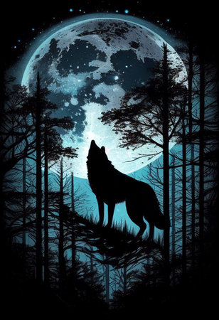 The wolf is looking at the moon. AI Generatedの写真素材