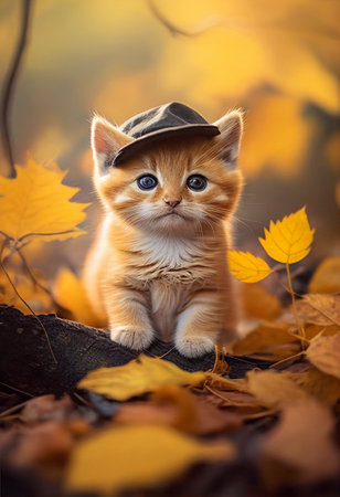 Little kitten in a hat. AI Generatedの写真素材