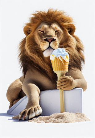 Theres a lion lying there with ice cream. AI Generatedの写真素材