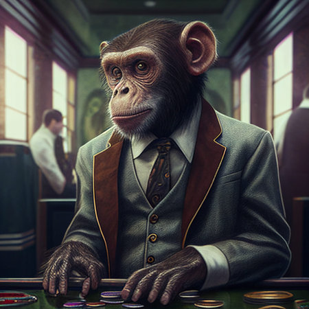 A monkey playing in a casino. AI Generatedの写真素材