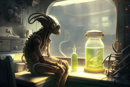 Aalien in a test tube with dramatic lighting. AI generatedの写真素材