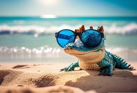 Crocodile lying on the beach. AI Generatedの写真素材