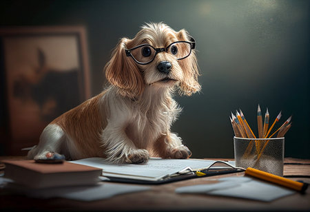 Doggies learning his lessons. AI Generatedの写真素材