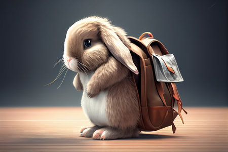 Little cute rabbit goes with a bag.の写真素材