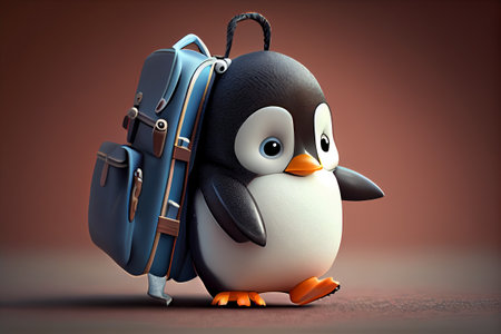 Cute little penguin with a backpack. AI generatedの写真素材