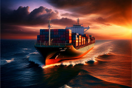 The ship transports containers by sea. AI generated