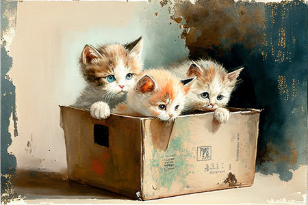 Several cute kittens are sitting in a box. AI generated.の写真素材