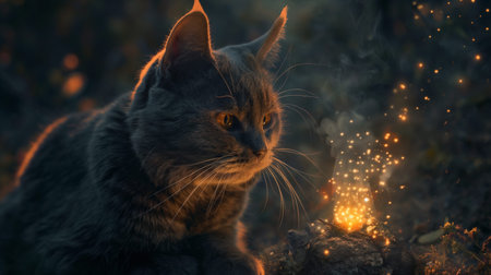 The cat in the mantle controls the magic. AI Generated