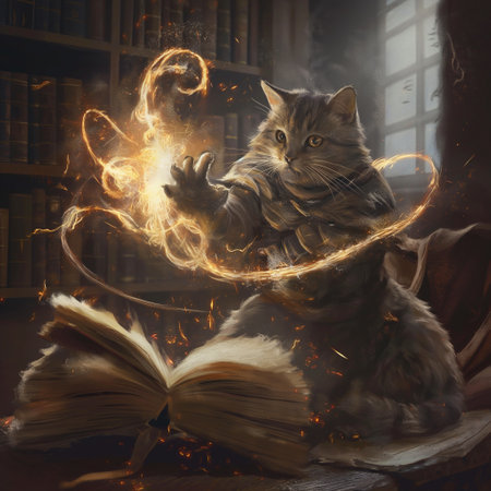 Magical cat wizard with magical powers and blue lightning. AI Generatedの写真素材