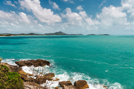 Panoramic tropical sea view over Chaweng Noi bay and Chaweng coastline on Koh Samui island Thailand