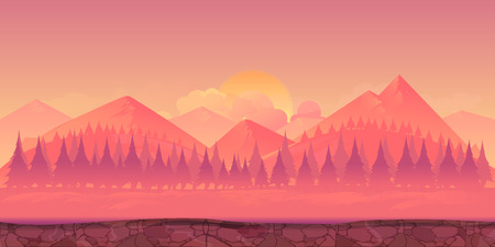 Mountains background 2d game application. Tileable horizontally. Size 1024x512. Ready for parallax effectのイラスト素材
