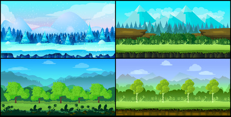 Game backgrounds Vector set, 2d game application. Vector design. . Size 1024x512. layersのイラスト素材