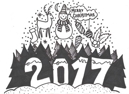 Set of hand-drawn sketchy christmas elements. Doodle sketch illustration.の写真素材
