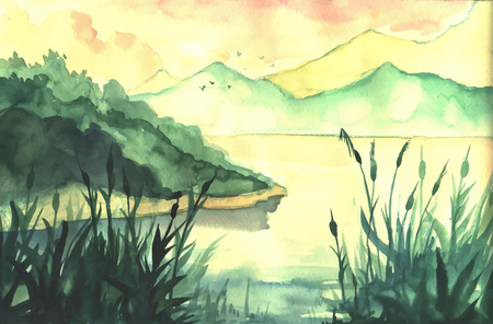 Watercolor painting landscape Illustration for your application , projectの写真素材