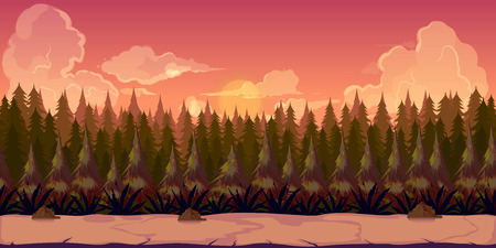 Background for games apps or mobile development. Cartoon nature landscape with forest. illustration for design graphics print or book .の写真素材