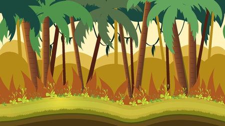 Background for games apps or mobile development. Cartoon nature landscape with jungle.Size 1920x1080の写真素材