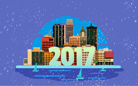 2017 Happy New Year in town. greeting card design element.の写真素材