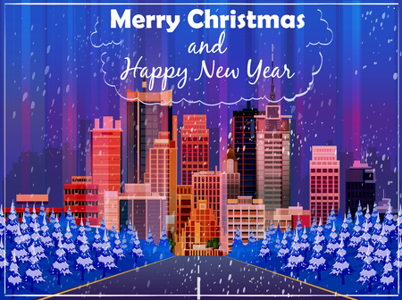 Christmas card with night street background. illustration for your designの写真素材