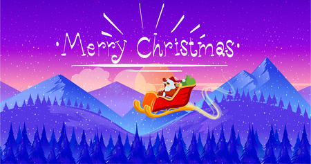 Santa Claus on sleigh . night winter landscape, forest background. illustration for your projectの写真素材