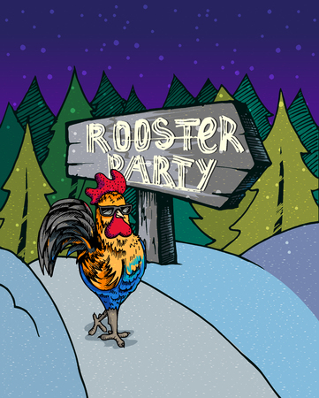 Greeting Card with illustration of roosters on colorful abstract background for Chinese New Year celebrationの写真素材
