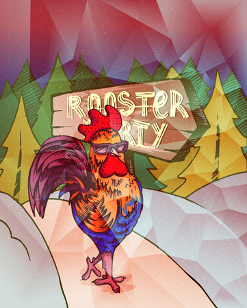 Rooster. Illustration of the cock in Polygonal style. Rooster colorful, Hand Drawn. Design for poster, card, invitation, placard, brochure, flyer templatesの写真素材