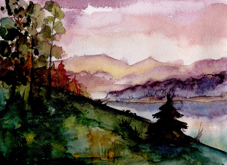nature landscape watercolour backgroundの写真素材
