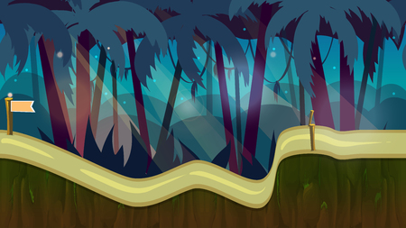 cartoon jungle landscape, unending background with separated layers for game.の写真素材
