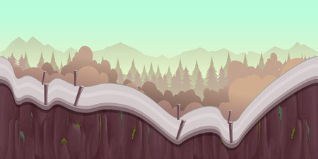 Cartoon forest landscape, endless nature background for computer games. tree, outdoor plant green, natural environment wood illustrationの写真素材