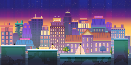 city game background 2d game application. design. Tileable horizontally.の写真素材