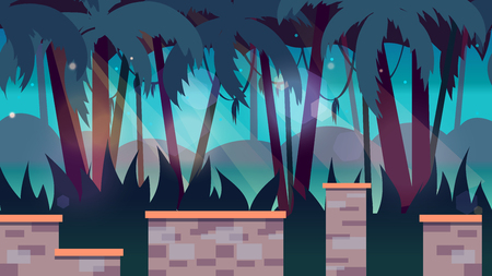 dark jungles game background 2d game application. design. Tileable horizontally. Size 1920x1080. Ready for parallax effectの写真素材