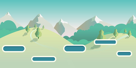 Seamless cartoon nature landscape, unending background with grass, forest, mountainsの写真素材