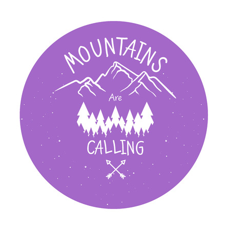 Hand drawn mountain adventure label. Mountain calling illustration. Trendy Outlined style illustration,Typographic Design for you projectの写真素材