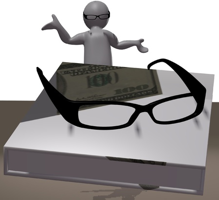 Money and optical eyeglasses on white backgroundの写真素材