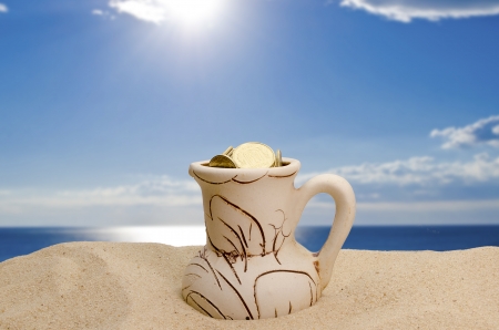 money on a beach の写真素材