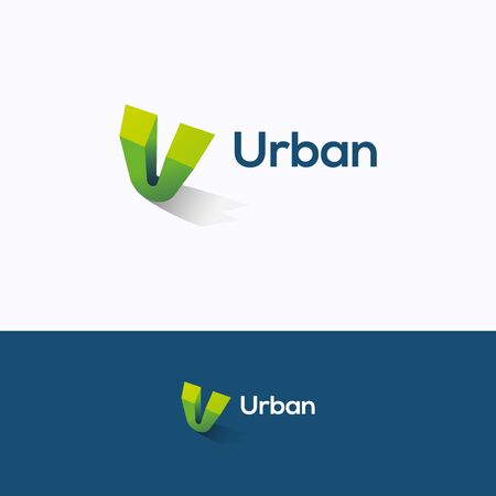 Urban logo. 3d perspective logo template. Letter logotype with letter Uのイラスト素材