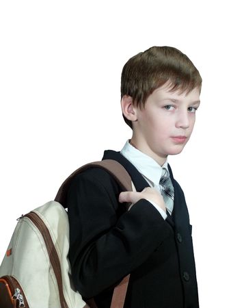 The schoolboy with a backpackの写真素材